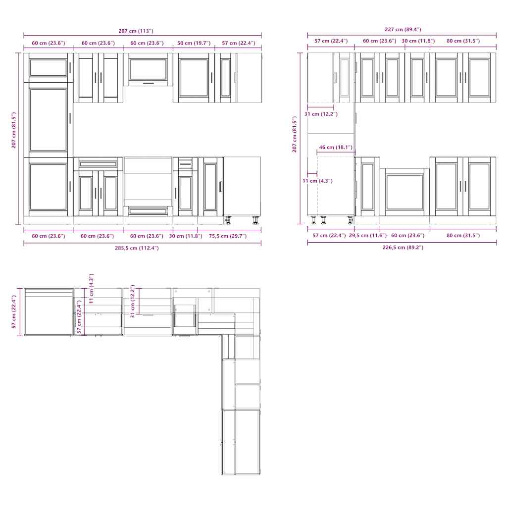 14 Piece Kitchen Cabinet Set Porto Grey Sonoma Engineered Wood