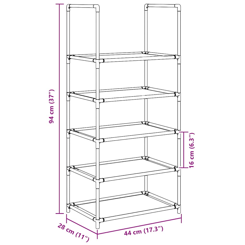 Shoe Rack 5-Tier Black 44x28x94 cm Non-woven Fabric