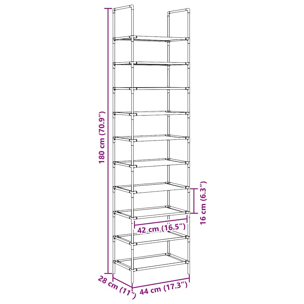 Shoe Rack 10-Tier Black 44x28x180 cm Non-woven Fabric