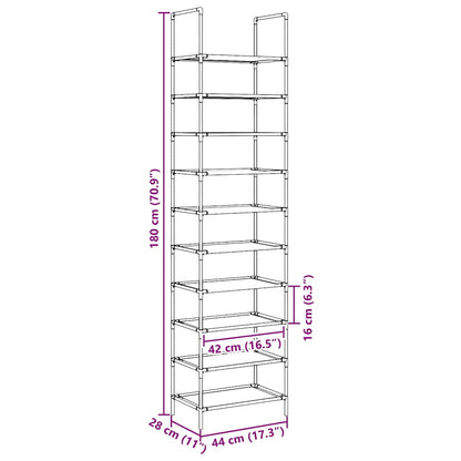 Shoe Rack 10-Tier Black 44x28x180 cm Non-woven Fabric