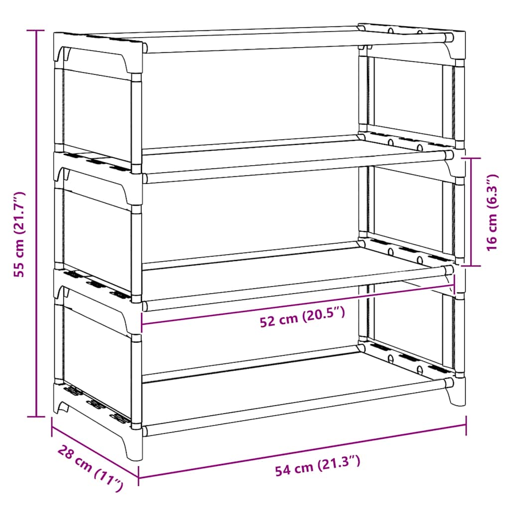 Shoe Rack 4-Tier Grey 54x28x55 cm Non-woven Fabric