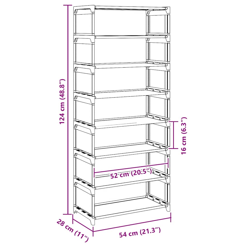 Shoe Rack 8-Tier Grey 54x28x124 cm Non-woven Fabric