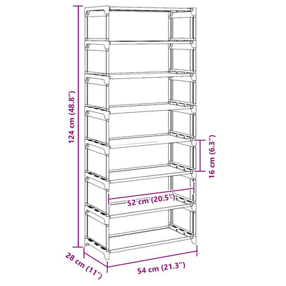 Shoe Rack 8-Tier Grey 54x28x124 cm Non-woven Fabric