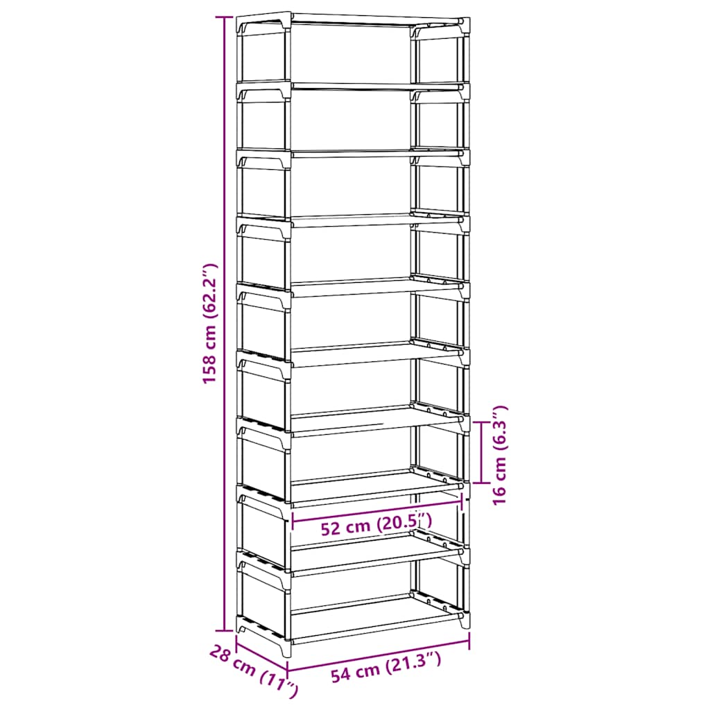 Shoe Rack 10-Tier Grey 54x28x158 cm Non-woven Fabric