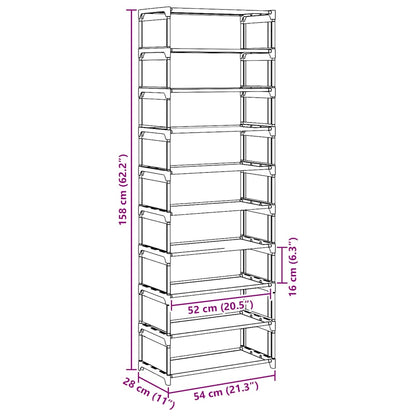 Shoe Rack 10-Tier Grey 54x28x158 cm Non-woven Fabric