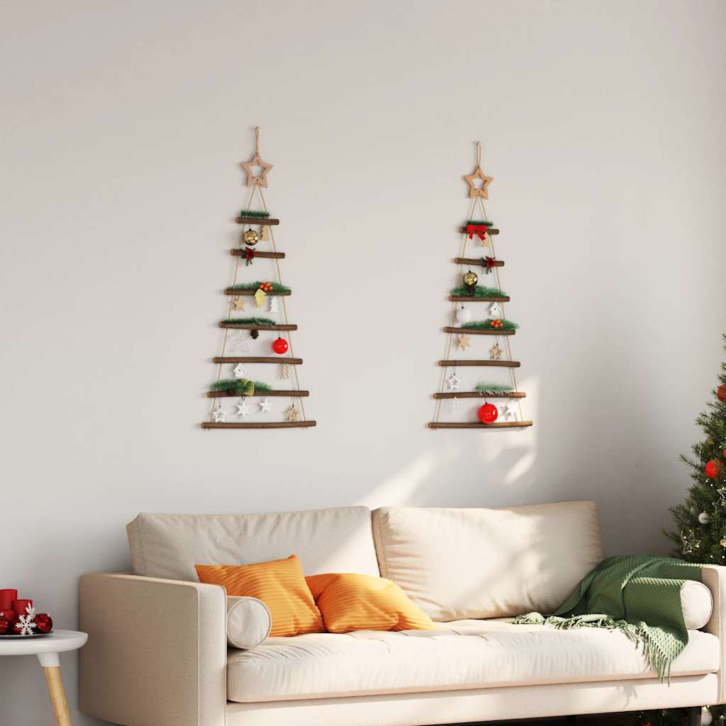  Hanging Christmas Trees with Top Stars 2 pcs 42x90 cm Natural Branch