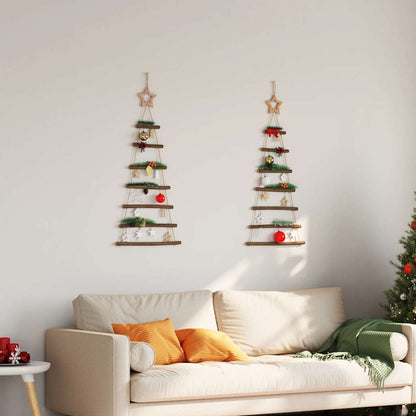  Hanging Christmas Trees with Top Stars 2 pcs 42x90 cm Natural Branch