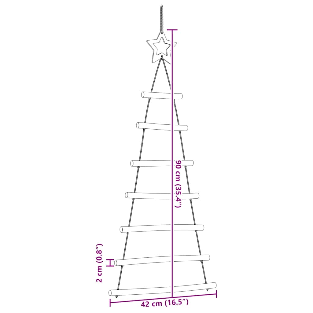  Hanging Christmas Trees with Top Stars 2 pcs 42x90 cm Natural Branch