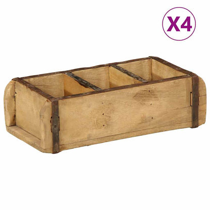 Tray with Storage 4 pcs Brown 30 x 14 x 9 cm Solid Reclaim Wood