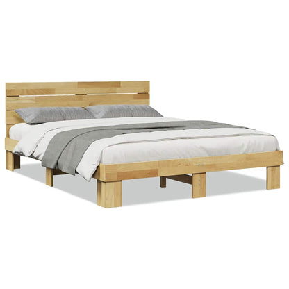 Bed Frame with Headboard without Mattress 140x200 cm Solid Wood Oak