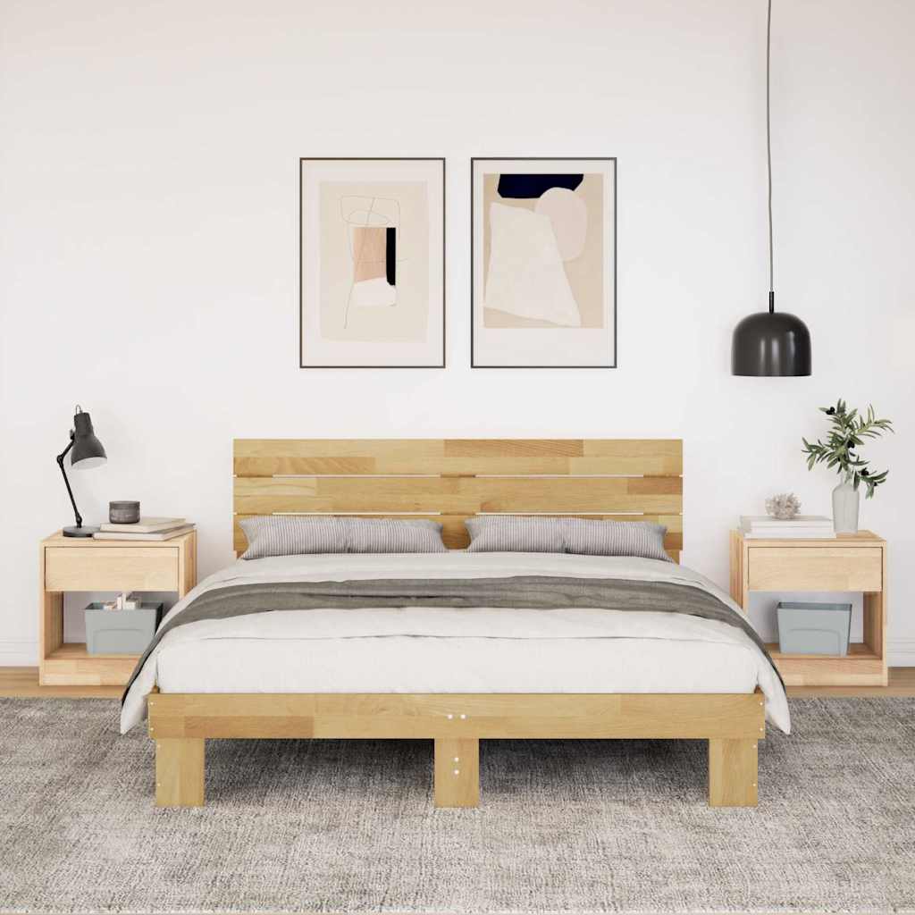 Bed Frame with Headboard without Mattress 140x200 cm Solid Wood Oak