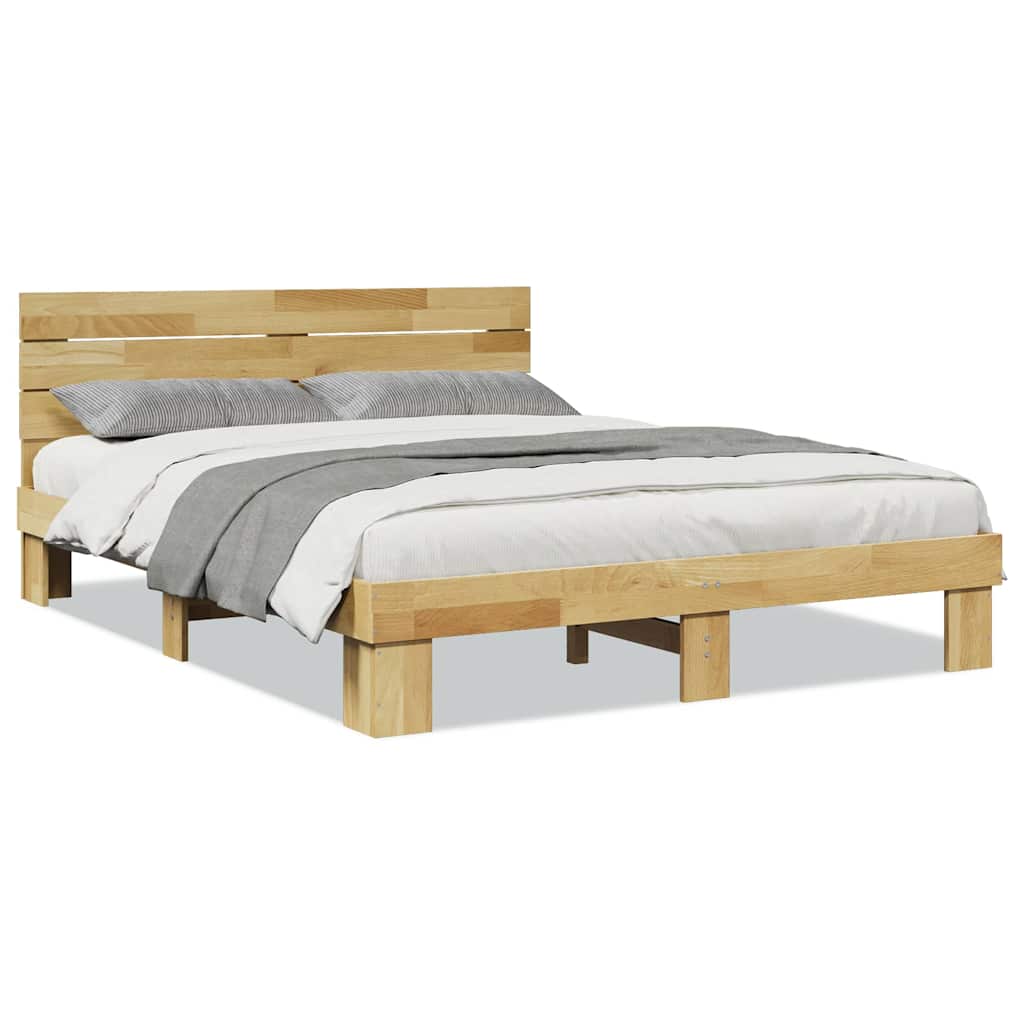 Bed Frame with Headboard without Mattress 150x200 cm Solid Wood Oak