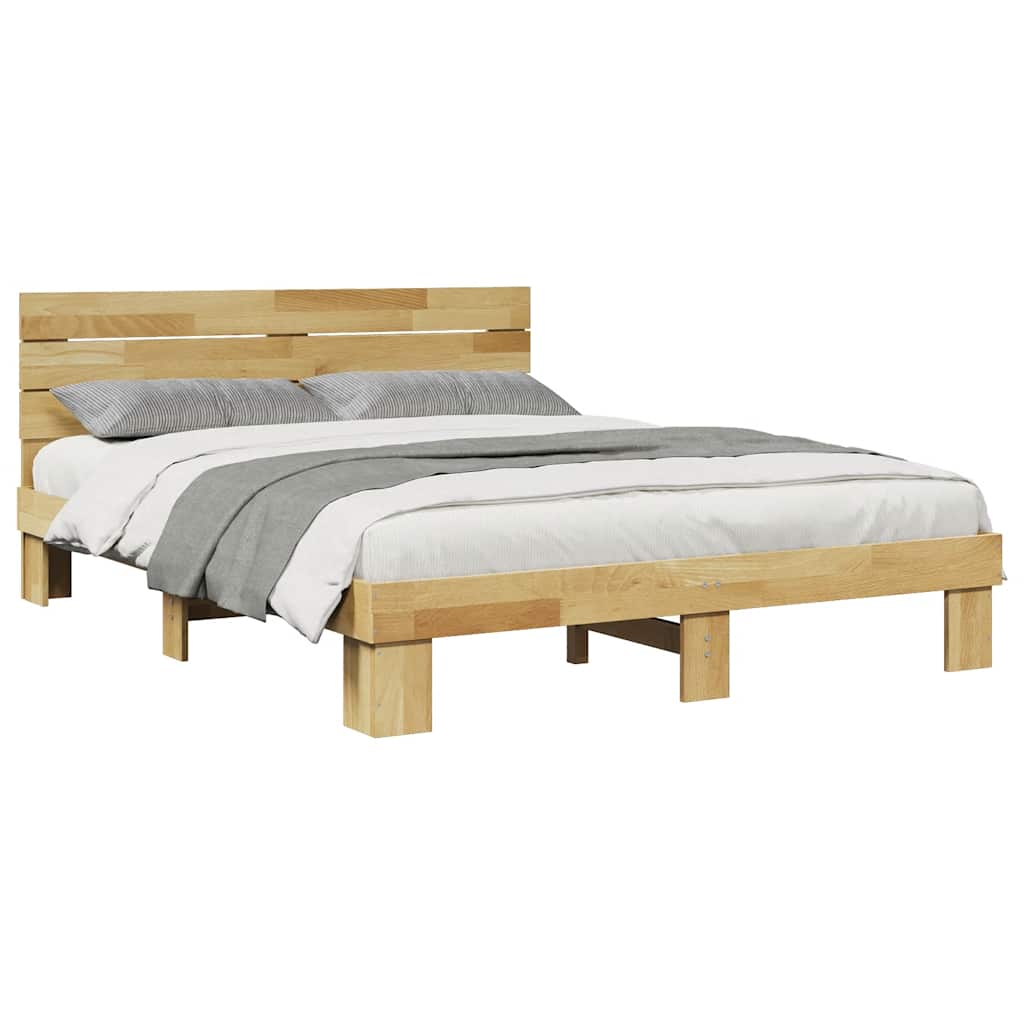 Bed Frame with Headboard without Mattress 150x200 cm Solid Wood Oak