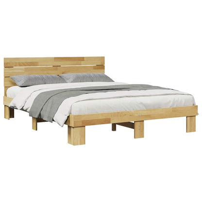 Bed Frame with Headboard without Mattress 150x200 cm Solid Wood Oak