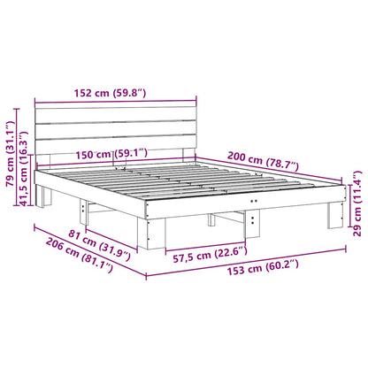 Bed Frame with Headboard without Mattress 150x200 cm Solid Wood Oak