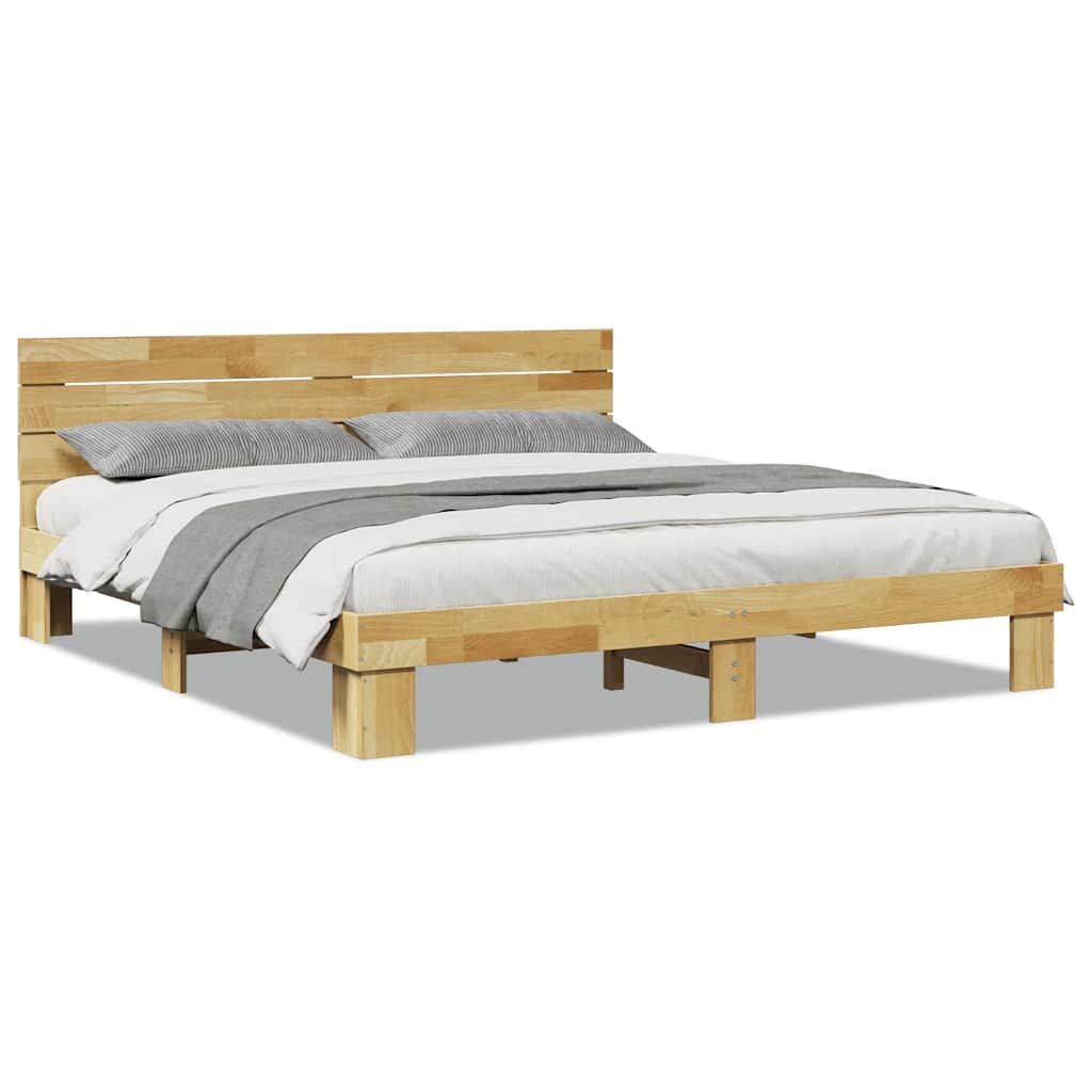 Bed Frame with Headboard without Mattress 200x200 cm Solid Wood Oak