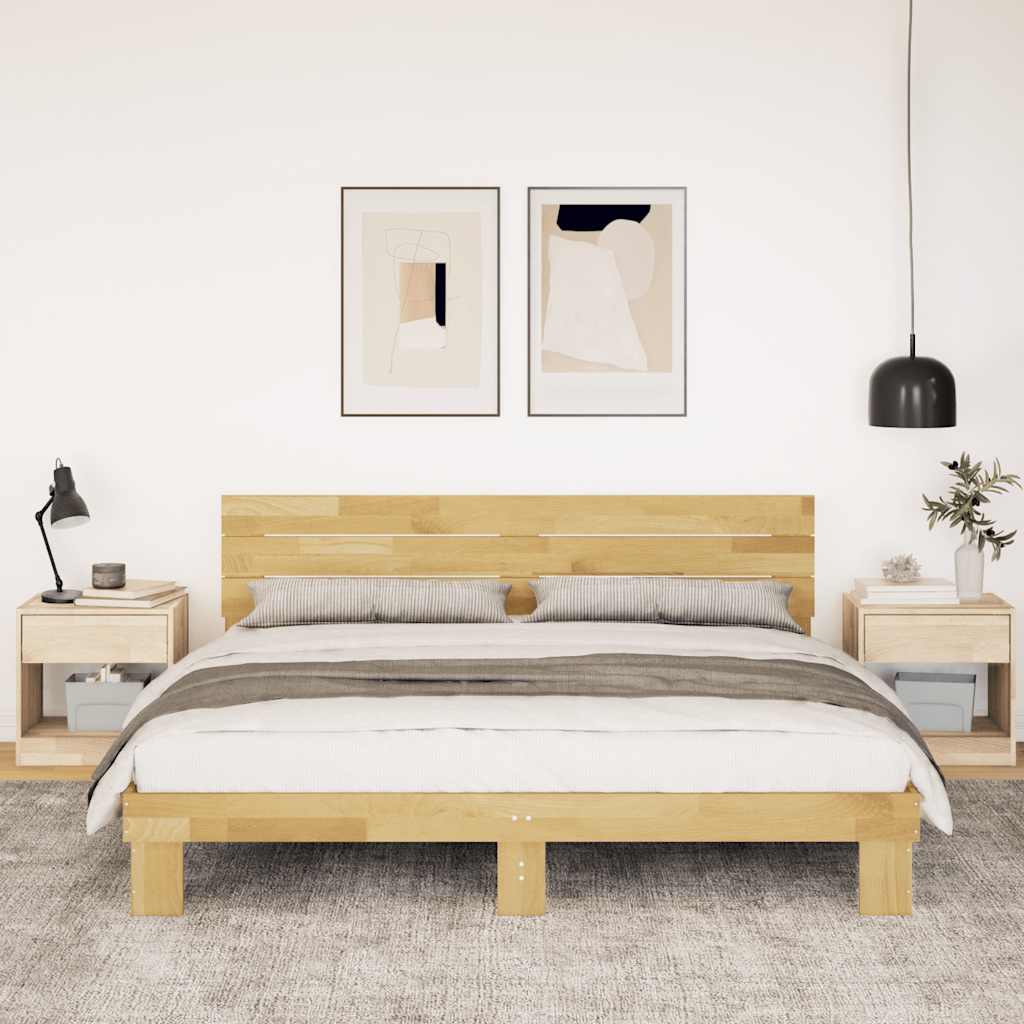 Bed Frame with Headboard without Mattress 200x200 cm Solid Wood Oak