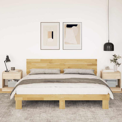 Bed Frame with Headboard without Mattress 200x200 cm Solid Wood Oak
