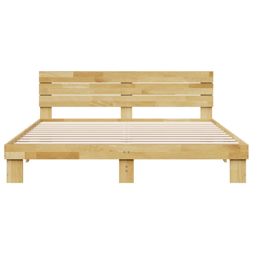 Bed Frame with Headboard without Mattress 200x200 cm Solid Wood Oak