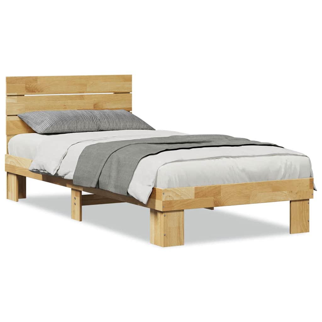 Bed Frame with Headboard without Mattress 75x190 cm Solid Wood Oak