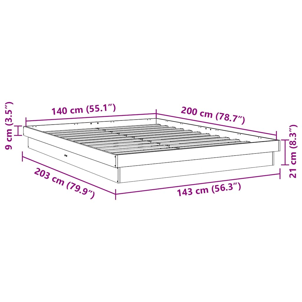 Bed Frame without Mattress 140x200 cm Solid Wood Oak