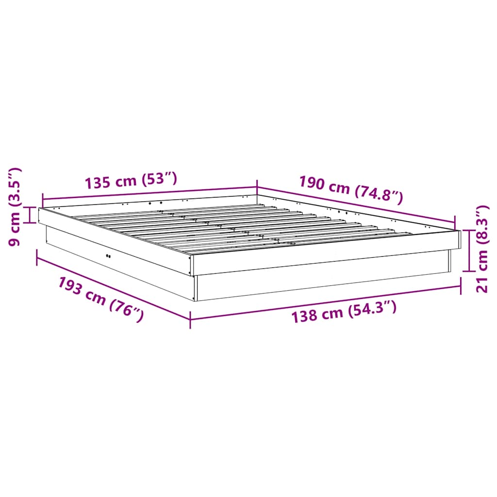 Bed Frame without Mattress 135x190 cm Double Solid Wood Oak