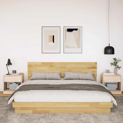 Bed Frame with Headboard without Mattress 200x200 cm Solid Wood Oak
