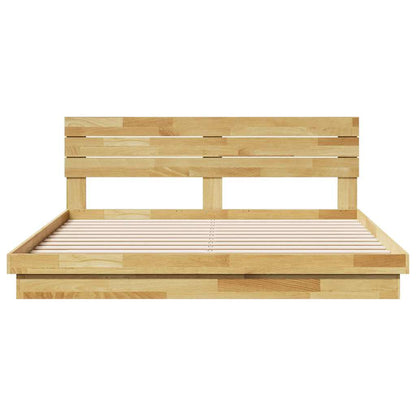 Bed Frame with Headboard without Mattress 200x200 cm Solid Wood Oak