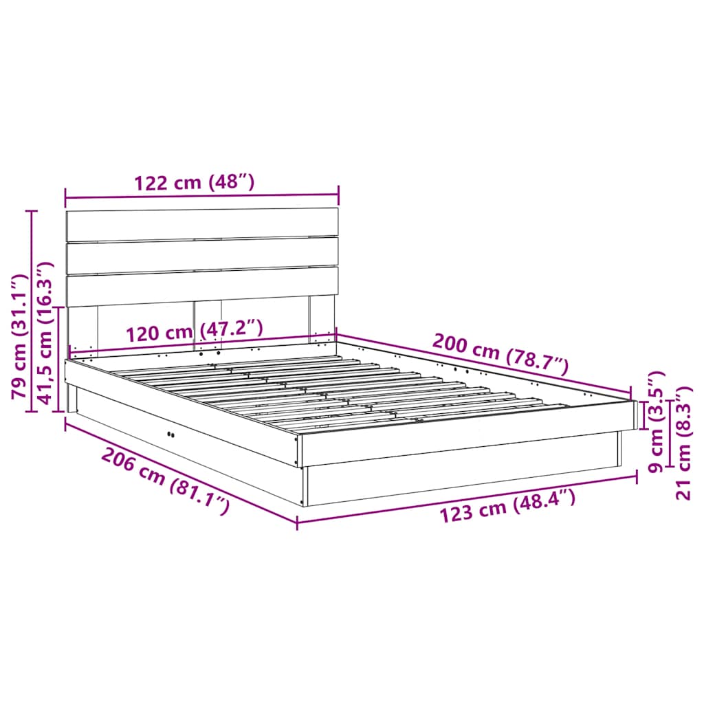 Bed Frame with Headboard without Mattress 120x200 cm Solid Wood Oak