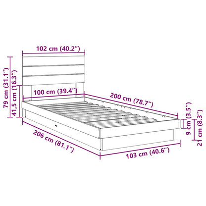 Bed Frame with Headboard without Mattress 100x200 cm Solid Wood Oak