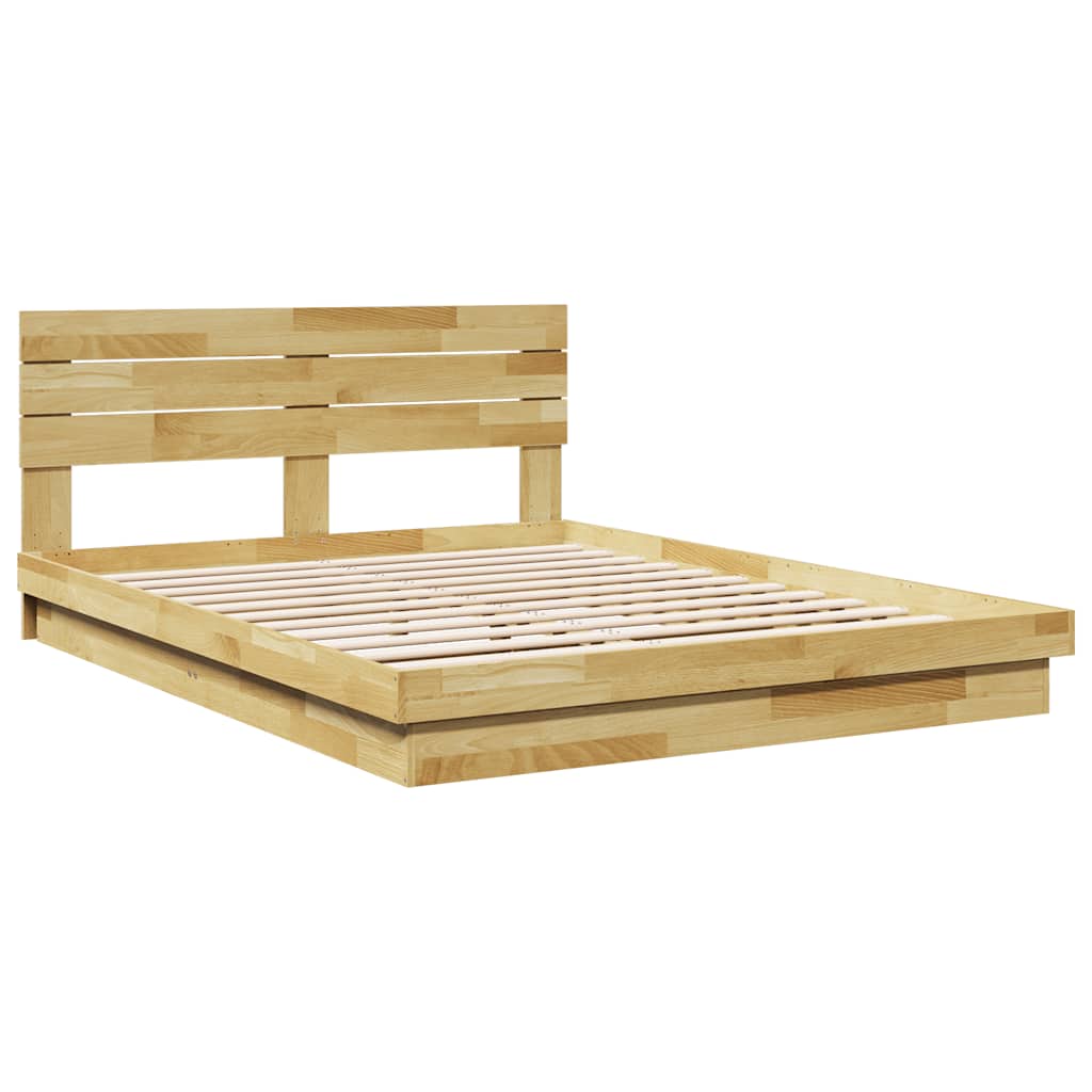 Bed Frame with Headboard without Mattress 140x190 cm Solid Wood Oak