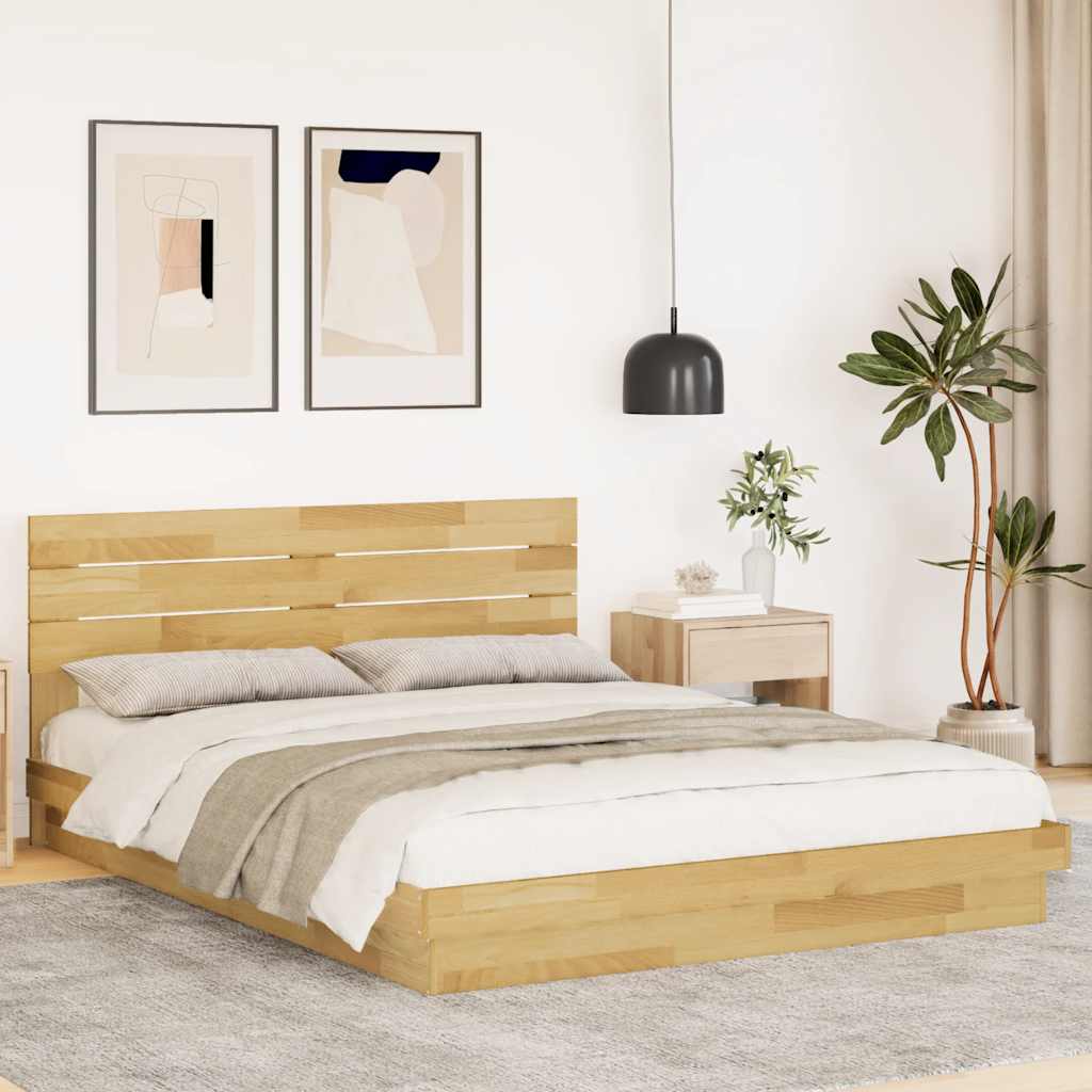 Bed Frame with Headboard without Mattress 140x190 cm Solid Wood Oak