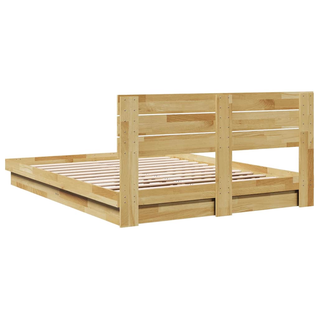 Bed Frame with Headboard without Mattress 135x190 cm Double Solid Wood Oak