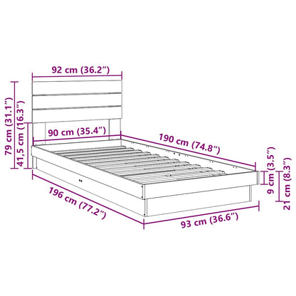 Bed Frame with Headboard without Mattress 90x190 cm Single Solid Wood Oak