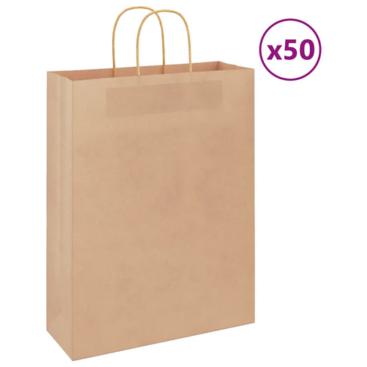 Paper Bags 50 pcs with Handles Brown 32x12x42 cm