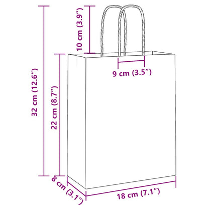 Paper Bags 250 pcs with Handles Brown 18x8x22 cm