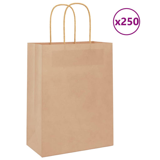 Paper Bags 250 pcs with Handles Brown 21x11x28 cm