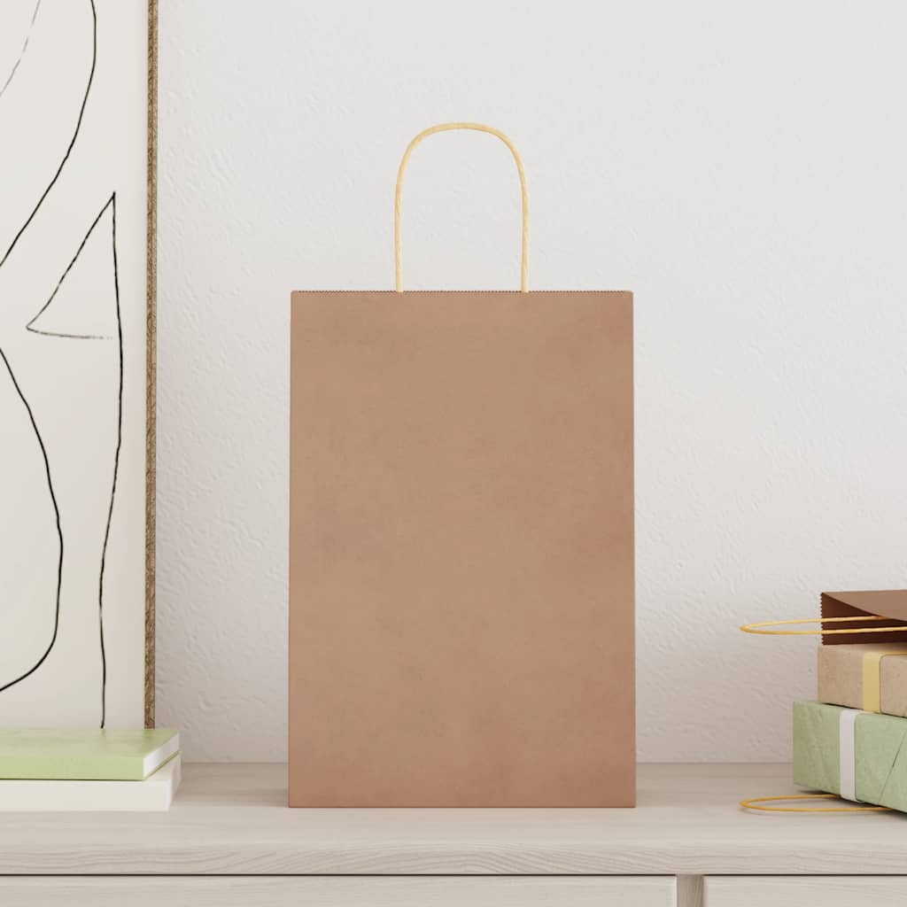 Paper Bags 250 pcs with Handles Brown 21x11x31 cm
