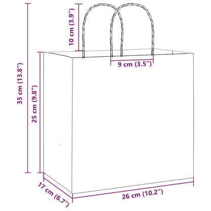 Paper Bags 250 pcs with Handles Brown 26x17x25 cm