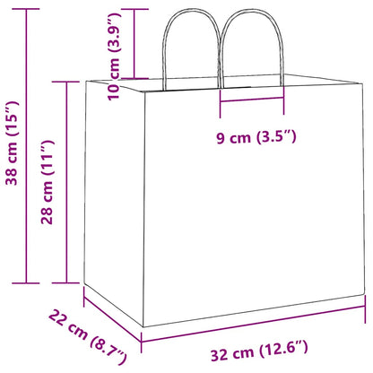 Paper Bags 250 pcs with Handles Brown 32x22x28 cm