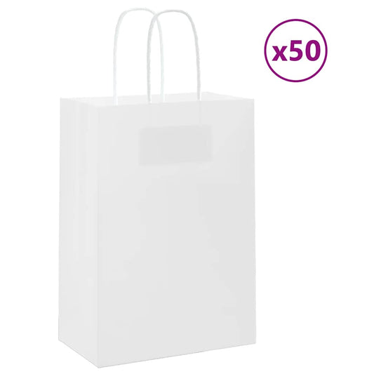 Paper Bags 50 pcs with Handles White 15x8x21 cm