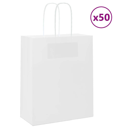 Paper Bags 50 pcs with Handles White 18x8x22 cm