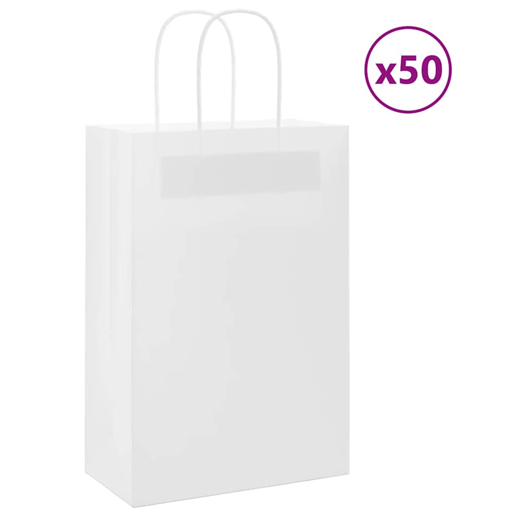 Paper Bags 50 pcs with Handles White 21x11x31 cm