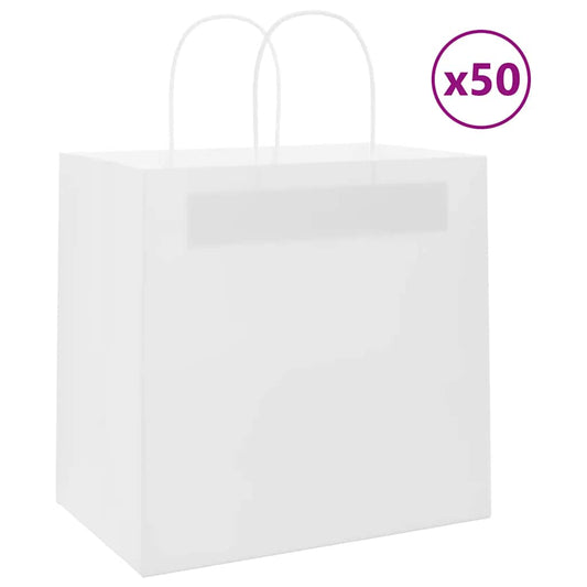Paper Bags 50 pcs with Handles White 26x17x25 cm