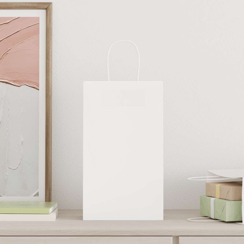 Paper Bags 250 pcs with Handles White 21x11x36 cm