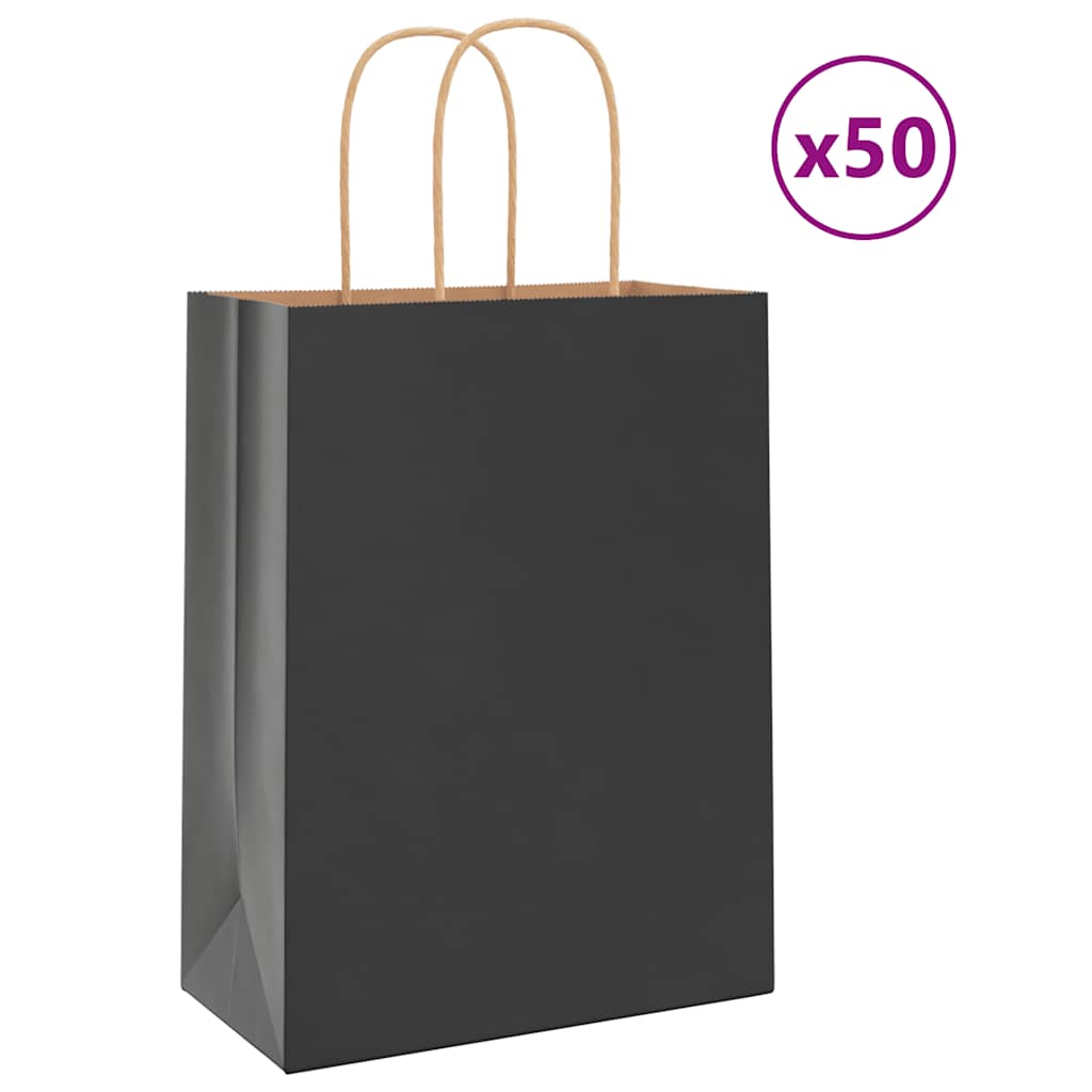 Paper Bags 50 pcs with Handles Black 21x11x28 cm