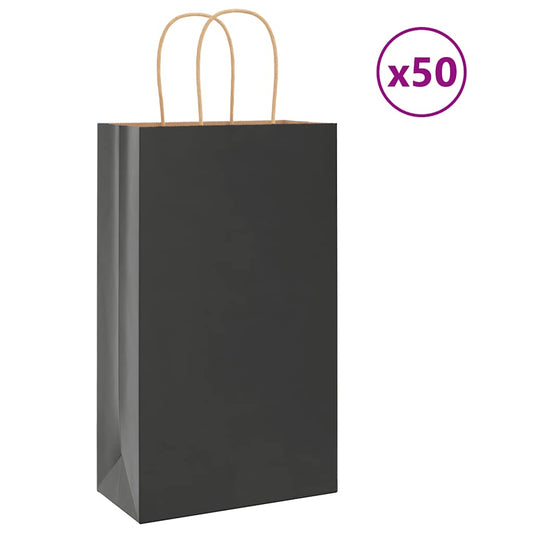 Paper Bags 50 pcs with Handles Black 21x11x36 cm