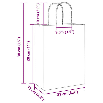 Paper Bags 250 pcs with Handles Black 21x11x28 cm