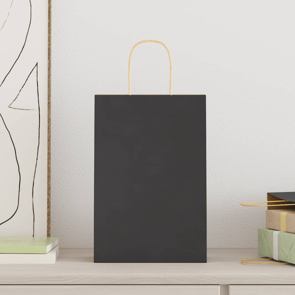 Paper Bags 250 pcs with Handles Black 21x11x31 cm
