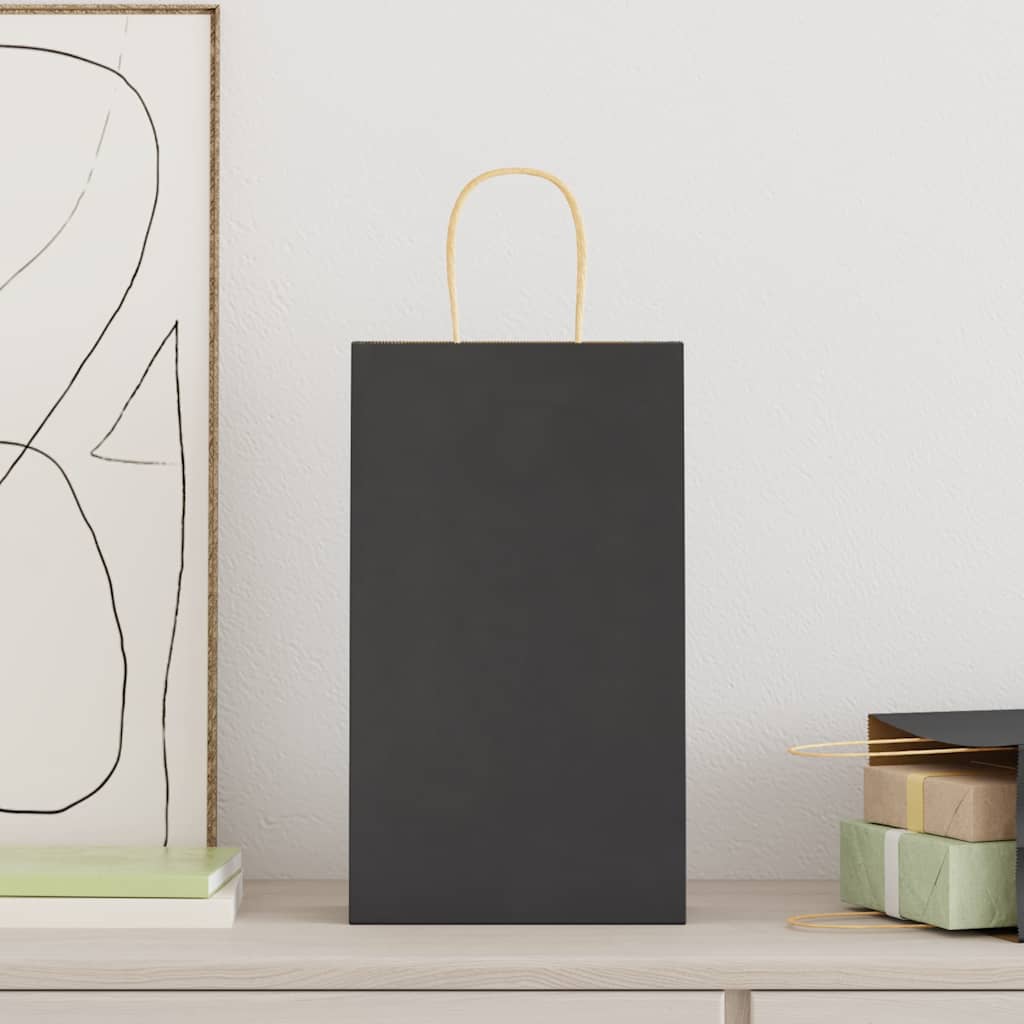 Paper Bags 250 pcs with Handles Black 21x11x36 cm
